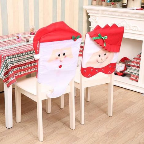 Santa Claus Chair Covers - Christmas Decor - 4-Piece Set - Non-Woven Fabric - Red and White