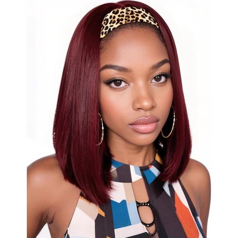 Perruque Bandeau Lisse 14" Moyen Auburn Bandeau Pour Synthétique Sans Colle Naturelle Perruque Femme Naturelle Bandeau épaules(Bordeaux 14"99J) (1/5)