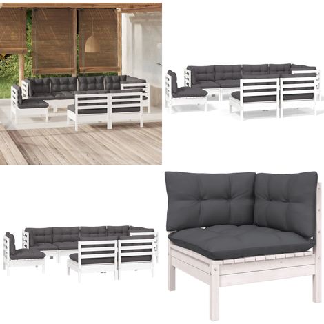 Salon de jardin 8 pcs avec coussins blanc bois de pin massif - Salon De Jardin - Mobilier De Jardin - Ensemble Salon De Patio - Meubles De Jardin - Bois De Pin - Home & Living (1/5)