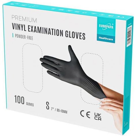 Lot de 100 gants jetables en vinyle sans latex et non poudrés - Taille S(Noir, S) (1/5)