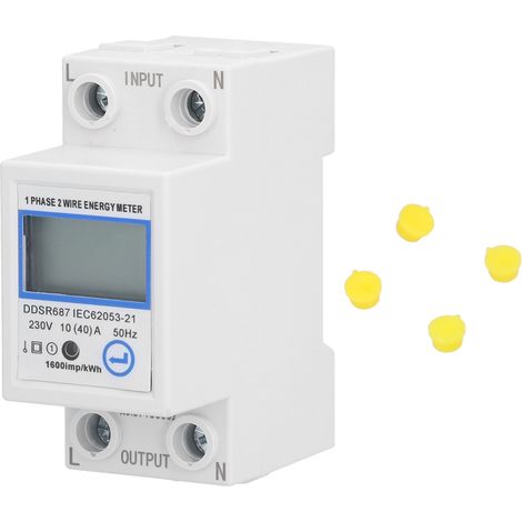 Medidor de energía monofásico de 2 hilos con pantalla digital LCD, multifuncional, para montaje en riel DIN de 2 polos, 230 V 10(40) A, para uso doméstico. (1/5)