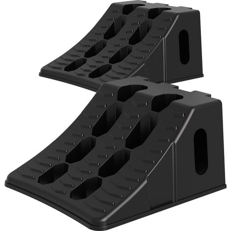 Wiltec Set di 2 cunei fermaruota, per auto, camper e rimorchi, portata max 10 t, blocca ruote in plastica riciclata, 454 x 208 x 120 mm