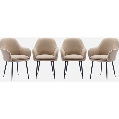 Sillón de terciopelo de canalé y patas de metal negro, set de 4