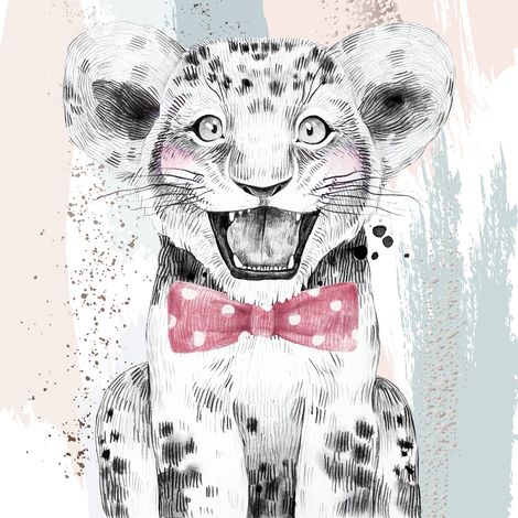 Papier peint panoramique Enfants - Lion Nœud Papillon - 130 cm x 130 cm (1/2)