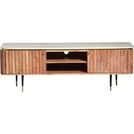 Made In Meubles – Meuble TV en bois d'acacia et marbre blanc – Dimensions 50x150x41 cm – Design contemporain pour intérieur élégant (1/5)