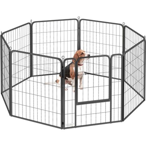 Large 8-Panel Dog Playpen with Door, 80cm Tall, Ideal for Indoor and Outdoor Use, Black Color for Pets (1/5)