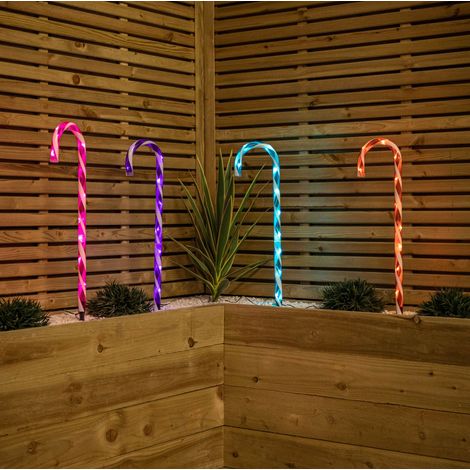 62cm Set of 4 Light up Christmas Candy Cane Garden Path Lights with 40 Rainbow LEDs (1/3)