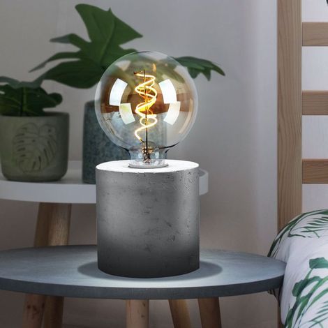 Lampe de table en béton ACKERMAN, lampe de chevet E27 sans abat-jour, gris, 10 x 10 cm (1/5)