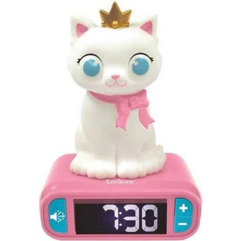 LEXIBOOK Digital Night Light Alarm Clock - Cat - 3D Light and Sound - White and Pink - Children's (1/3)