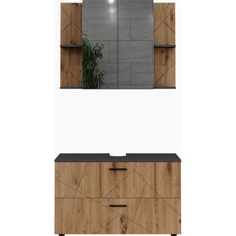 Conjunto de muebles de baño Irma, Antracita/Roble dorado, 2 partes, Vicco