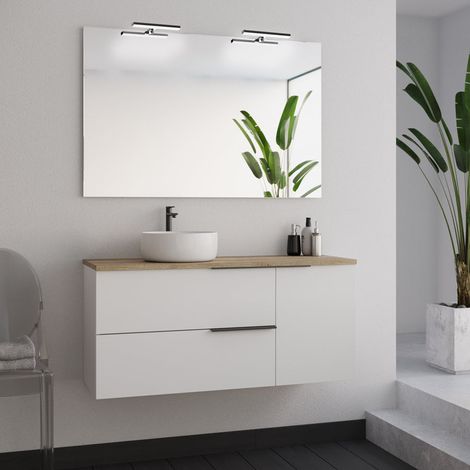 Meuble de salle de bain 100cm avec vasque à poser ronde et miroir avec appliques - blanc - KING (1/5)