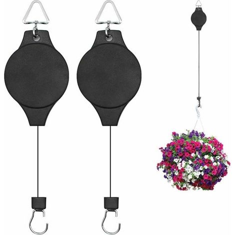 Set mit 2 verstellbaren, einziehbaren Rollen für Pflanzen, Hängeampeln, Vogelkäfige, schwarz (1/5)