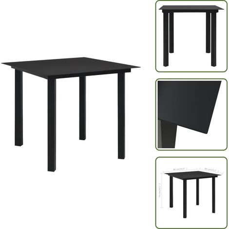 The Living Store Tavolo da Giardino Nero 80x80x74 cm in Acciaio e Vetro - Tavolo da pranzo esterno