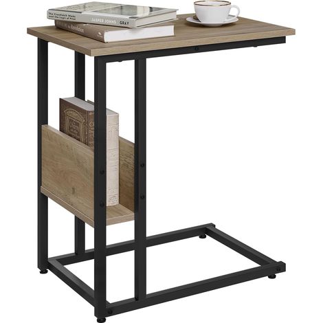 WOLTU Mesa consola, mesa auxiliar con soporte para sofá, mesa en forma de C, efecto madera, color gris