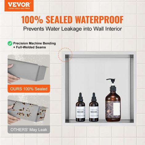 Niche Encastrable Salle de Bain 33,02x33,02 cm Niche Douche Murale Double Étagère Acier Inoxydable 304 Scellée Étanche Facile à Net… (1/5)