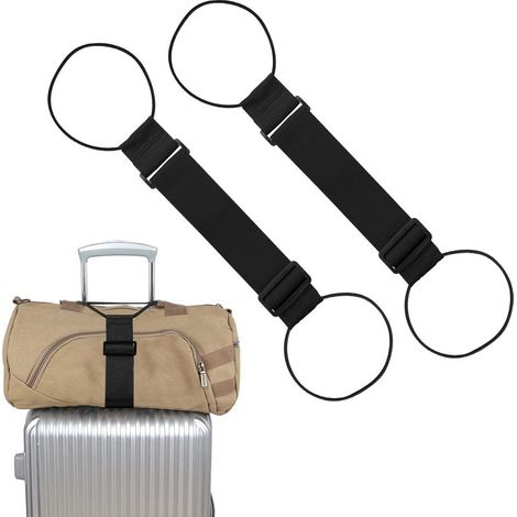 2 sangles de fixation élastiques pour bagages, sangles de bagage réglables pour valises pour attacher des sacs, accessoire portable pour valise de voyage (2 noires) (1/5)