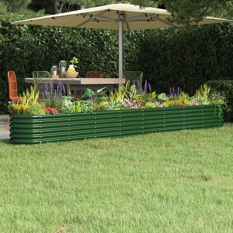 Lit surélevé de jardin-Jardinière surélevée-Bac de jardin surélevé Acier galvanisé 332x40x36 cm Vert (1/5)