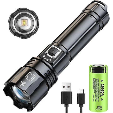 Lampe torche puissante Lep rechargeable USB, zoomable, lampe torche d'urgence, projecteur ultra-lumineux, longue portée, lanterne tactique de camping (1/5)