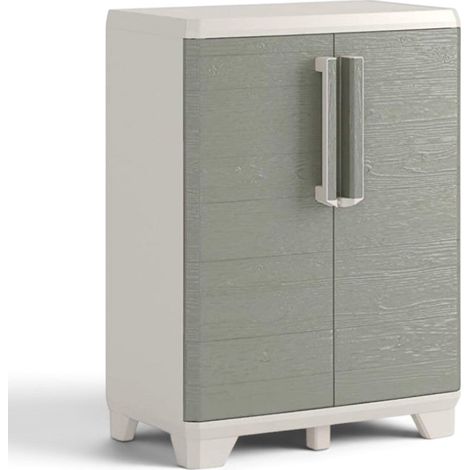 Armadio linear wood lucchettabile basso in resina a 2 ante e 1 ripiano regolabile Keter (1/4)