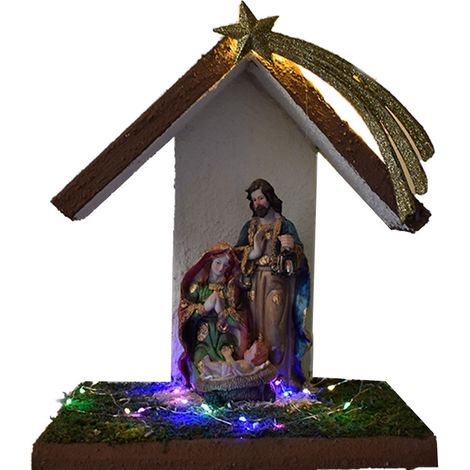 Natività sacra famiglia statua capanna in legno decorazioni addobbi di natale presepe  h38 grande idea regalo ornamento casa (1/5)