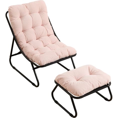 Fauteuil à bascule d'extérieur en acier avec coussin épais rose, cadre noir, 75x116x82 cm (1/5)