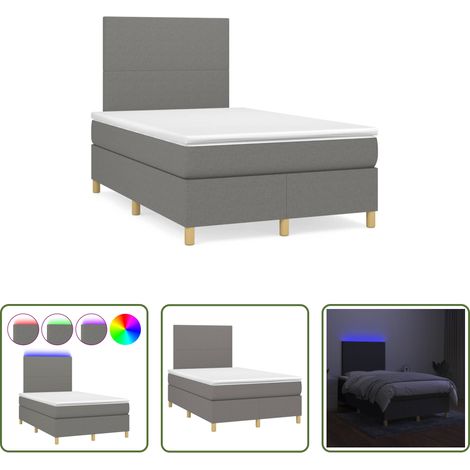 Sommier tapissier - Sommier à lattes de lit matelas LED gris foncé 120x190 cm tissu (1/5)