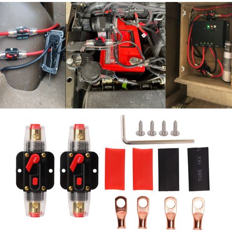 12-24V 2-teiliger Inline-Car-Audio-Leistungsschalter mit manuell rückstellbarem Sicherungshalter, Anschlusslaschen und Schrumpfschlauch, für Auto- und Boots-Audiosysteme, 40A. (1/5)