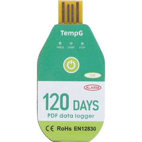 Enregistreur de Température PDF USB IP67 Résistant à l'eau pour Transport de Chaîne Frigorifique, 120 Jours, Démarrage Manuel, Capacité 18000 Points (1/4)