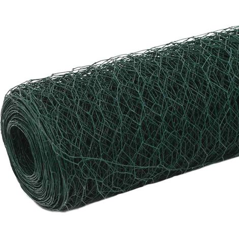 vidaXL Chicken Wire Fence Steel with PVC Coating 25x1,5 m Green