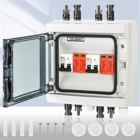 Boîte de jonction solaire PV DC1000V - Disjoncteur 32A CC - Système PV - 2 cordes - Étanche IP65 - UV Résistant - 2 en 2 Sorties (1/5)