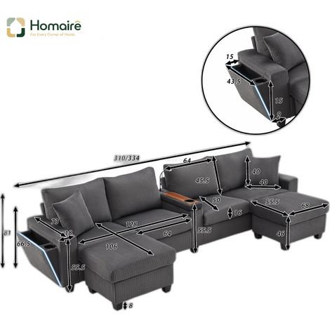 Canapé en velours côtelé gris 334 x 128,5 x 81 cm HOMAIRE (1/5)