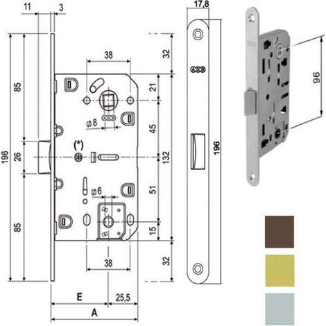 Serratura Infilare Legno Mediana E50 Bagno Bronzata 1102 Agb