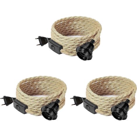 3 x Retro Rope Chandelier Cord lampe de table accessoires avec Cord interrupteur fiche sans poire EU fiche (1/5)