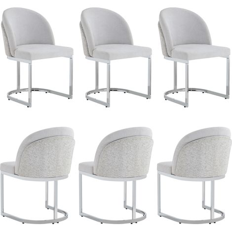 Set di 6 sedie da pranzo in tessuto chenille grigio chiaro con gambe in metallo argentato MODENUIT (1/5)