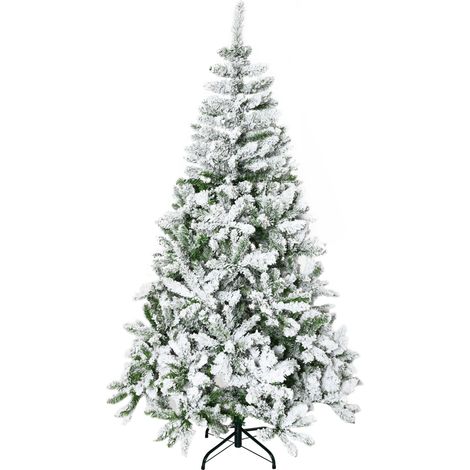 Sapin de Noël artificiel, effet neige, ignifugé, structure articulée, vert et blanc (1/5)