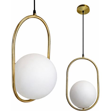 Suspension ovale 25 cm, culot E27, boule dorée laiteuse (1/5)