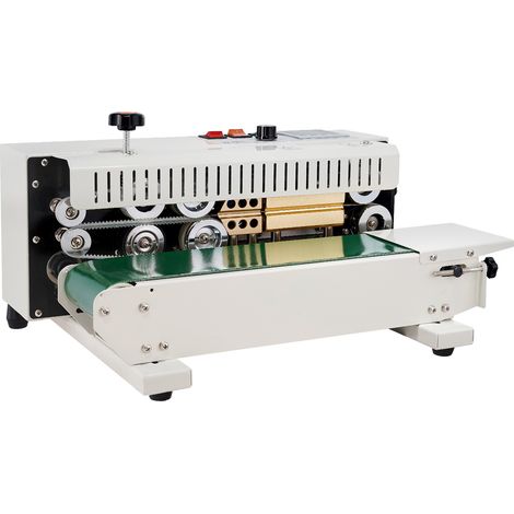 VEVOR Selladora de Bolsas Continua de Banda de Acero al Carbono, Ancho de Sellado de 6-12 mm, Selladora de Banda Horizontal con Control de Temperatura Digital para Películas de Plástico de 0,02-0,8mm