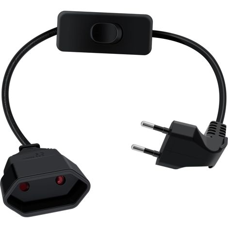 Câble D'extension Euro avec Interrupteur 2.5A 250V Rallonge Euro Cable pour Appareils Ménagers, Lampes de Table, Prises de Charge, Téléviseurs, Ordinateurs Etc (Noir, 0.5m) (1/5)