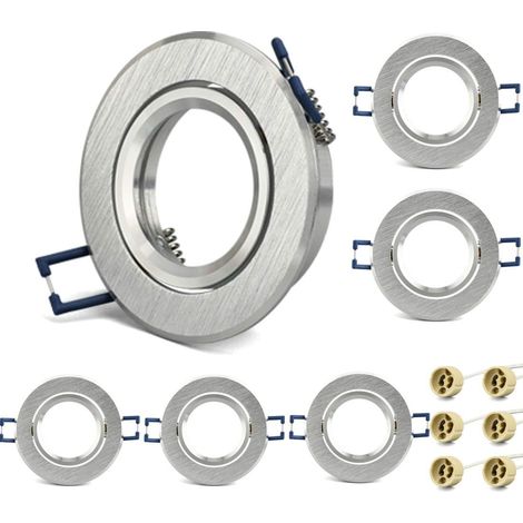 lot de 6 cadres pour spots à encastrer orientables Aluminium brossé,livré avec douilles GU10,Cadre de Montage encastré Pour lampes halogènes GU10 MR16 led module