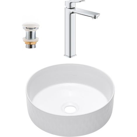 QUICKFIX DICE grifo monomando para lavabo, tamaño XL + lavabo sobre encimera Swiss Aqua Technologies 36x36x12 cm