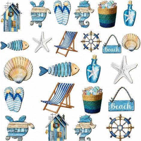 24 Pièces Set Déco Maritime en Bois – Ancre, Bouée de Sauvetage, Mouette, Phare, Voilier, Gouvernail, à Suspendre, pour Chambre d'Enfant, Fête à la Plage, Cadeau (1/5)