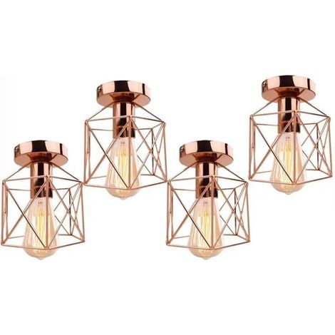 U-Do 4Pcs Plafonnier Carré Or Rose Lampe de Plafonde Cage en Métal design Vintage décoration pour Salon Couloir (1/4)