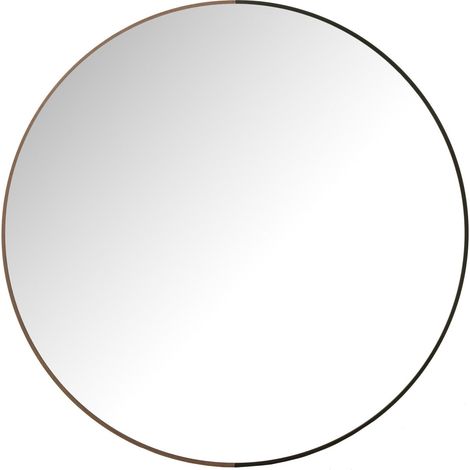 Miroir rond élégant métal et bois noir design contemporain - Noir et bois naturel (1/3)