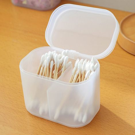 Boîte à cotons-tiges à double compartiment avec couvercle, boîte de tri en plastique pour cotons-tiges et disques de coton, boîte de rangement de bureau anti-poussière pour divers objets (1/5)