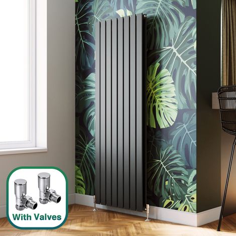 ELEGANT 1800 x 608 mm Anthracite Modern Tall Bar Radiator Efficient Rads Double Flat Panel Heater Radiators + Angled Radiator Valves (1/5)
