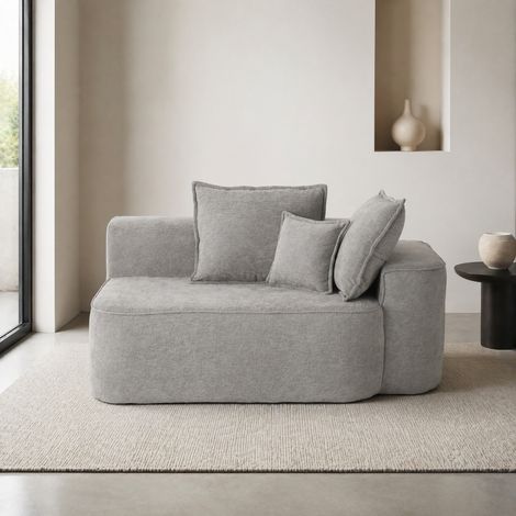 Divano 2 posti in ciniglia grigio senza montaggio con cuscini e tasche laterali OKWISH (1/5)