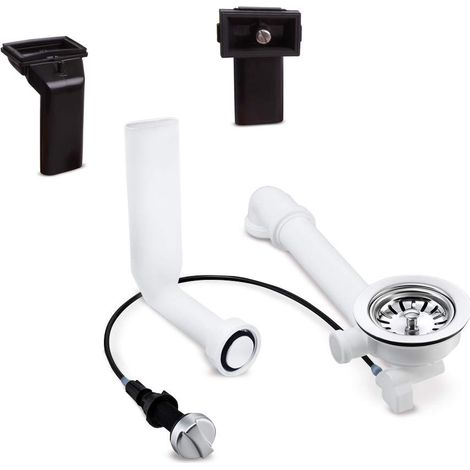 Bonde à tamis 114 mm - Évier à tamis - Évier à siphon - Kit d'évier de cuisine - Évier de cuisine - Modèle : câble Bowden + Créateur d'espace + égouttoir et trop-plein standard (1/5)