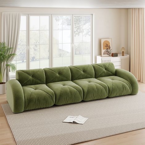 Seyakany Canapé modulable 4 places sans structure,canapés de compression avec rembourrage en mousse haute densité 32D,chenille,aucun assemblage(Verte) (1/5)