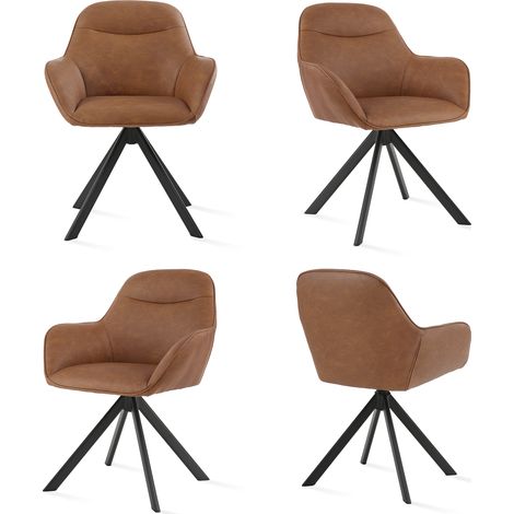 Goeurvant 360° Drehstühle mit weichem Sitz, eleganter, geschwungener Rückenlehne und ergonomischen Armlehnen, stilvoller Komfort für jedes Zimmer - 4er Set - Braun