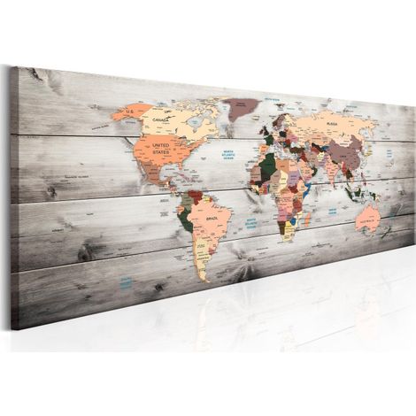 Tableau Imprimé "World Maps : Wooden Travels" 50 x 150 cm (1/2)